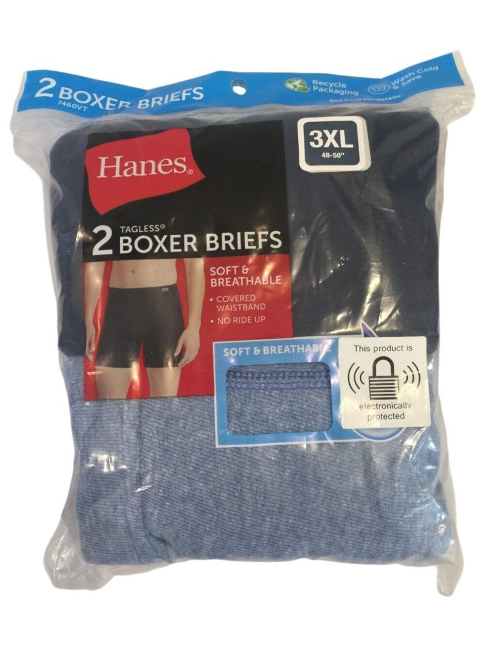 Hanes Men's Tagless Boxer Briefs Size 3XL 48-50" Blue 2 Pairs